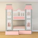 Ver imagem 1 de Beliche Castelo Encantado 02 Gavetas Rosa - Madeira Maciça Branco/cinza/rosa | Housin