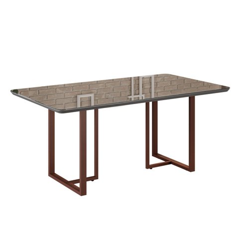 Mesa para Sala de Jantar Retangular 160x90cm MDF com Vidro Lunna Cinza/Marrom/Grafite