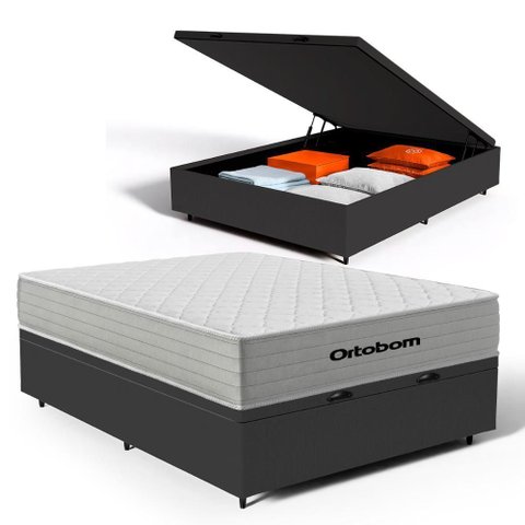 Cama Box Baú com Colchão de Molas Ensacadas Ortobom One Face Plenno Superpocket Casal 138cm