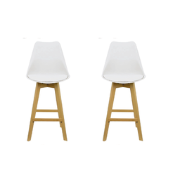 Kit 2 Banquetas de Cozinha com Base Alta Assento Estofado na Cor Branca e Armação de Madeira Bering - 1