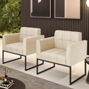 Ver imagem 2 de Kit 2 Poltronas Elisa Corino Base Metálica Industrial Preto - D'Rossi Bege