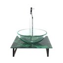 Ver imagem 1 de Gabinete de Vidro com Cuba Redonda Incolor com Tampo de Vidro 40cm X 40cm Mármore Verde Mais Torneir