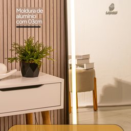 Espelho Jateado com Led Grande Corpo Inteiro com Moldura com Suporte de Chão 170x70cm Luxo Preto - 4