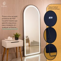 Espelho Jateado com Led Grande Corpo Inteiro com Moldura com Suporte de Chão 170x70cm Luxo Preto - 6