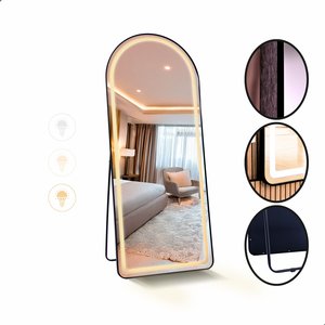 Espelho Jateado com Led Grande Corpo Inteiro com Moldura com Suporte de Chão 170x70cm Luxo Preto