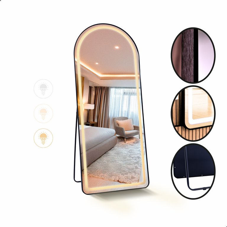 Espelho Jateado com Led Grande Corpo Inteiro com Moldura com Suporte de Chão 170x70cm Luxo Preto