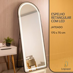 Espelho Jateado com Led Grande Corpo Inteiro com Moldura com Suporte de Chão 170x70cm Luxo Preto - 2