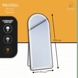 Espelho Jateado com Led Grande Corpo Inteiro com Moldura com Suporte de Chão 170x70cm Luxo Preto - 8