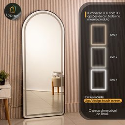 Espelho Jateado com Led Grande Corpo Inteiro com Moldura com Suporte de Chão 170x70cm Luxo Preto - 7