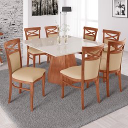 Cadeira Decorativa Sala de Jantar Minos Madeira Maciça com Puxador Poliéster Creme - Gran Belo - 5