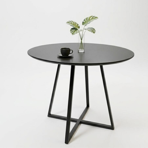 Mesa de Jantar Redonda 110cm Preta em MDF com Base de Ferro Moderna para Sala de Jantar