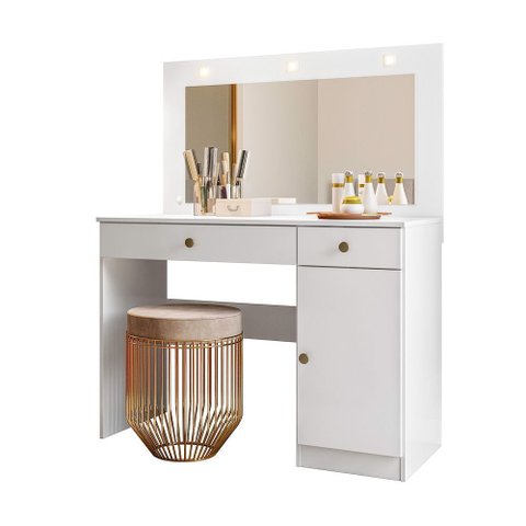 Penteadeira Belinha com led  2 gavetas 1 porta Branco Belufan Móveis