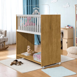 Mini Berço com Colchão Baby 2 em 1 Escrivaninha Infantil:nature/branco - 1