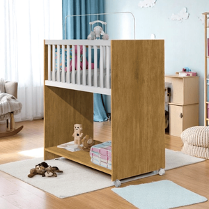 Mini Berço com Colchão Baby 2 em 1 Escrivaninha Infantil:nature/branco
