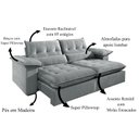 Ver imagem 4 de Sofá 3 Lugares Retrátil e Reclinável Mônaco Veludo com Molas Ensacadas