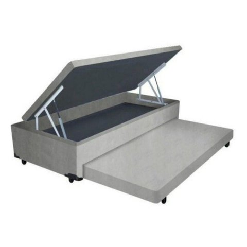 Cama Box Baú Auxiliar Solteiro Suede Espuma 8cm 45x88x188 Cinza Homequeen