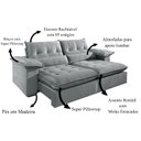 Ver imagem 4 de Sofá 4 Lugares Retrátil e Reclinável Mônaco Veludo com Molas Ensacadas