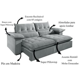 Sofá 4 Lugares Retrátil e Reclinável Mônaco Veludo com Molas Ensacadas - 4
