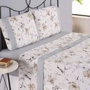 Ver imagem 4 de Jogo Cama Lençol Encanto King Estampado Percal 180 Fios C/ Ponto Palito 4 Peças - Floral - Cinza