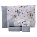 Ver imagem 1 de Jogo Cama Lençol Encanto King Estampado Percal 180 Fios C/ Ponto Palito 4 Peças - Floral - Cinza
