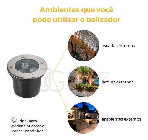 Kit 3 Balizador Led 3w Spot Solo Piso Jardim Quente Ip67 - Prateado - Preto - Branco Quente - 6