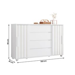 Cômoda Quarto Evidenza com 4 Gavetas e 2 Portas de Correr Branco Fosco - 5