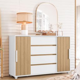 Cômoda Quarto Evidenza com 4 Gavetas e 2 Portas de Correr Branco Fosco - 2