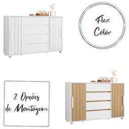 Cômoda Quarto Evidenza com 4 Gavetas e 2 Portas de Correr Branco Fosco - 3