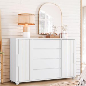Cômoda Quarto Evidenza com 4 Gavetas e 2 Portas de Correr Branco Fosco