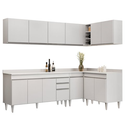 Armário de Cozinha Modulado de Canto 6 Peças Cp32 Balcão com Tampo Branco - Lumil Lumil Móveis