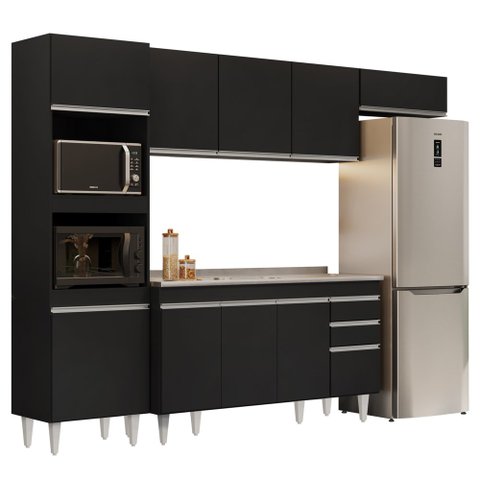 Armário de Cozinha Modulada 4 Peças CP12 com Pia Inox Preto - Lumil Lumil Móveis
