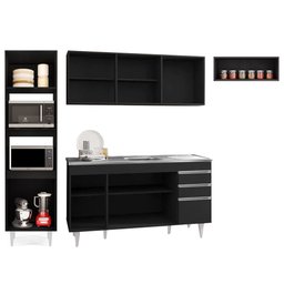 Armário de Cozinha Modulada 4 Peças CP12 com Pia Inox Preto - Lumil Lumil Móveis - 5