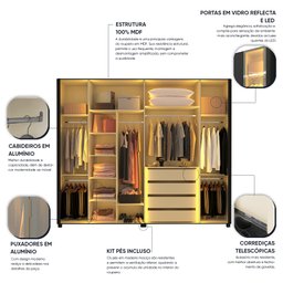 Guarda-roupa Casal 6 Portas com 2 Portas Reflecta com Pés com Led Innova 100% MDF - 5