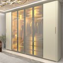 Ver imagem 1 de Guarda-Roupa Casal 6 Portas com 4 Portas Reflecta com Pés com LED Innova 100% MDF Branco/Off White
