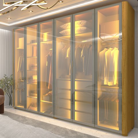 Guarda-roupa Casal 6 Portas com 6 Portas Reflecta com Pés com Led Innova 100% MDF