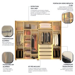 Guarda-roupa Casal 6 Portas com 6 Portas Reflecta com Pés com Led Innova 100% MDF - 5
