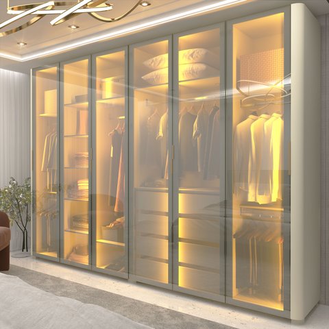 Guarda-Roupa Casal 6 Portas com 6 Portas Reflecta com Pés com LED Innova 100% MDF Branco/Off White