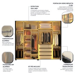 Guarda-roupa Casal 6 Portas com 6 Portas Reflecta com Pés com Led Innova 100% MDF - 5