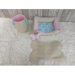 Kit Pet Caes e Gatos Cesto Organizador Baby Bege Cama P Personalizada Jogo Americano Baby Bege Camin - 1