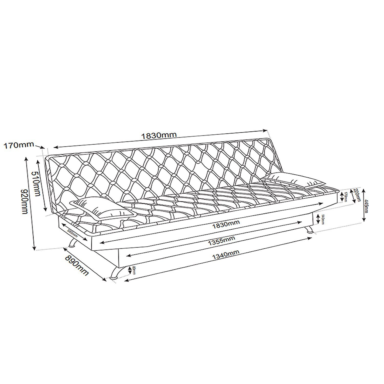 Sofa Cama Zenite 3 Lugares Reclinável com 2 Almofadas Soltas - 3