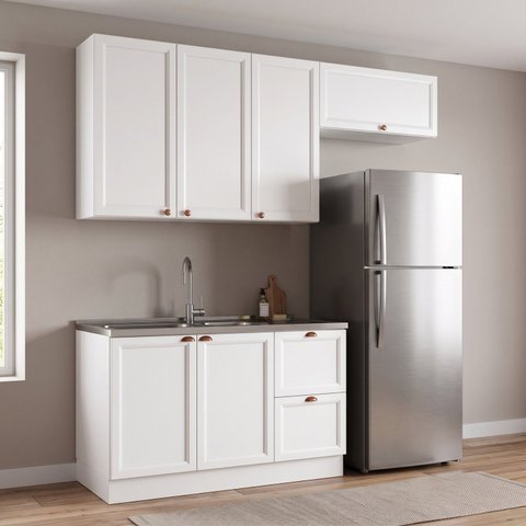 Cozinha Compacta 3 Peças 6 Portas 2 Gavetas 200cm com Pés