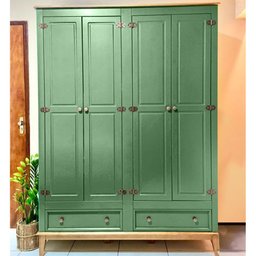 Guarda-roupa Rústico 4 Portas e 2 Gavetas - Madeira Maciça e Mdf - Verde - 3