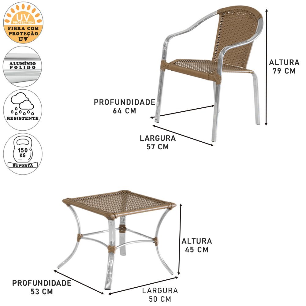 06 Cadeiras Tóquio e Mesa de Centro de Alumínio Fibra Sintética para Área Interna e Externa. - 2