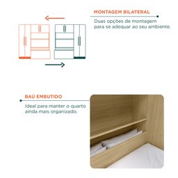 Guarda-roupa Infantil com Cama 4 Portas 3 Gavetas Lisboa Espresso Móveis - 4