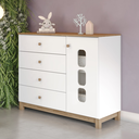 Ver imagem 1 de Cômoda 1 Porta 4 Gavetas com Frentes em MDF Vidro Branco/Jequitibá HP Aconchego