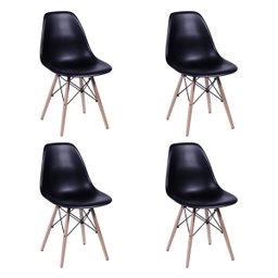 Conjunto de Mesa de Jantar Eames Eiffel Redonda 90cm Tampo de Madeira Preto com 4 Cadeiras Pretas - 4