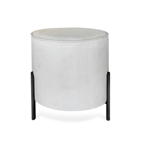 Puff Redondo Decorativo Suede com Pé Epóxi Preto Fosco - Off white