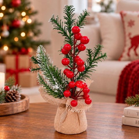 Arranjo Mesa Natal Galhos Artificial Decoração Enfeite 29cm