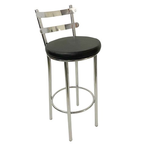 Banqueta Rafaela - Redonda Altura 65cm para Bar e Cozinha Cromada com Assento Confortável Cor Preto