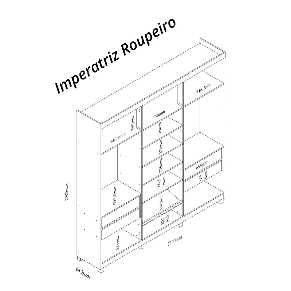 Guarda-roupa Casal 6 Portas com Pés com Led Imperatriz Reflecta - 6